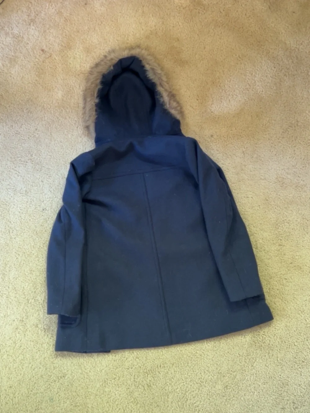 J. Crew Navy Hooded Wool Coat with Faux Fur Trim - Picture 2 of 3